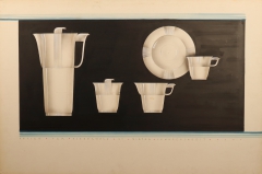 L2021.12 Viktor Schreckengost design rendering coffee pot cream sugar cup saucer signed