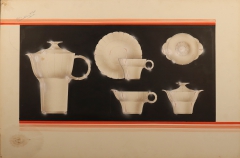 L2021.6 Viktor Schreckengost design rendering coffee pot cup saucer cream sugar