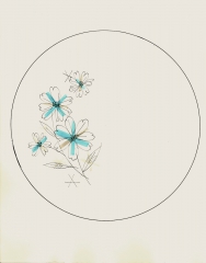 2021.134 Viktor Schreckengost original plate design drawing turquoise flower design