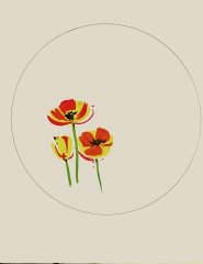 2021.136 Viktor Schreckengost original plate design drawing orange and yellow flowers
