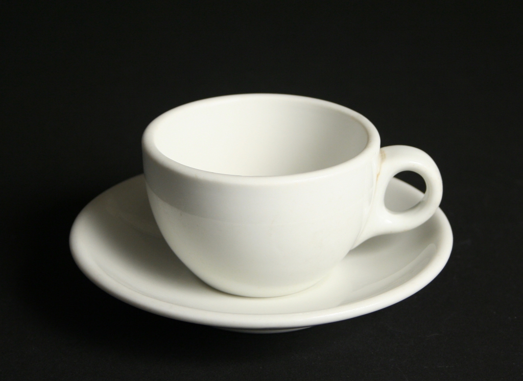 Shenango China, New Castle, Pennsylvania (1901-1991), restaurant ware white cup and saucer, restaurant ware, glazed, Gift of Margaret Carney and Bill Walker, 2019.172