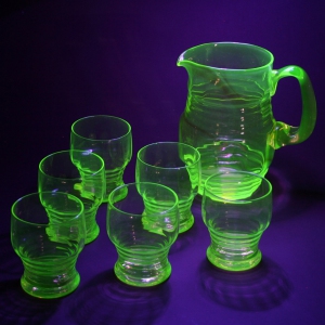 uranium Vaseline pitcher and glasses