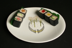 Eva Zeisel Hallcraft Tomorrow's Classic Buckingham with sushi